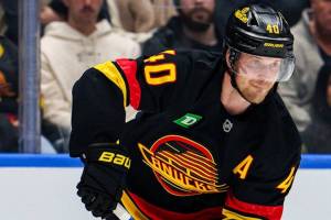 Vancouver Canucks forward Elias Pettersson, in action against the Dallas Stars on Thursday, Nov. 20, 2025 at Rogers Arena in Vancouver. (https://x.com/Canucks photo)