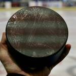 The puck, which costs $40 US, is made of metal and is three times the size of a regular hockey puck. Ball bearings inside help it make noise and light the way. (Tony Trozzo/Victoria News)