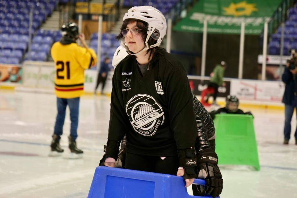 Sixteen youth from Greater Victoria took part in Wednesday&rsquo;s blind hockey trial. (Tony Trozzo/Victoria News)