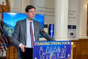 Premier David Eby announces the government&rsquo;s new &lsquo;Look West&rsquo; economic plan in Victoria on Nov. 17, 2025. (Mark Page/Black Press Media)