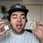 Jacob Harris with one of his stamps. (Tabletop Stamps / Contributed to Peace Arch News)