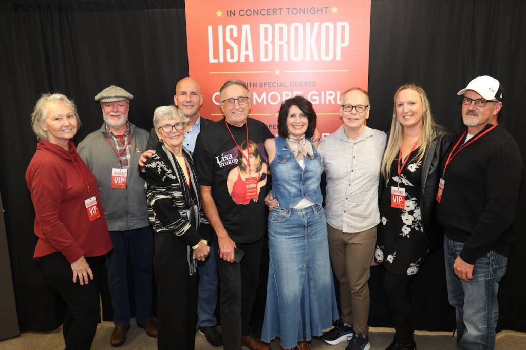 Surrey-raised musician Lisa Brokop, fourth from right, with with family members during her &ldquo;Hometown Hall of Fame&rdquo; concert Monday, Nov. 24, 2025, at Shannon Hall in Cloverdale. (Contributed/Rick Chapman, City of Surrey)