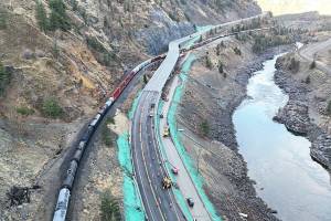 The new three-lane overpass on Highway 1 at Tank Hill, 14 kilometres east of Lytton, is now fully open to traffic. (Ledcor)