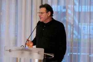Vancouver Canucks owner Francesco Aquilini speaks ahead of the cheque presentation at Marilena Cafe on Tuesday afternoon. (Tony Trozzo/Victoria News)