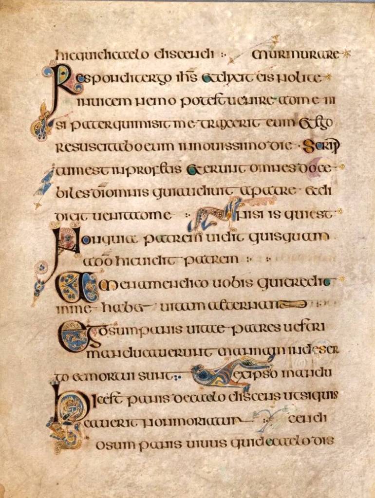 A page from the Book of Kells displays the ornate and detailed illustrations. (Trinity College Dublin image)