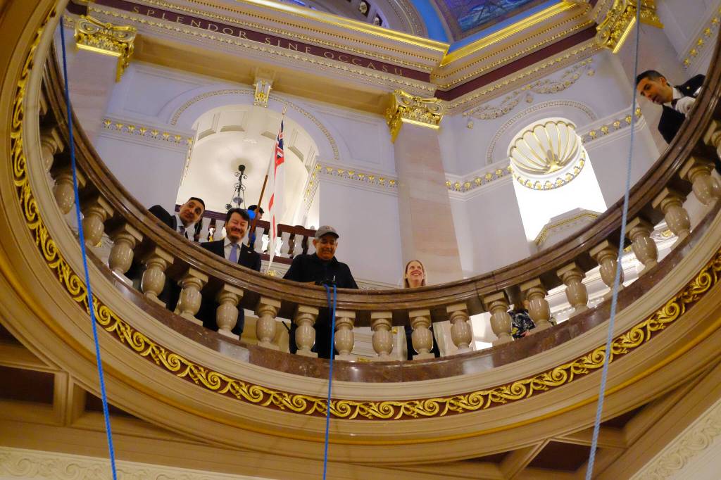 A small crowd of legislative staff gathered for the occasion. (Olivier Laurin/Victoria News)