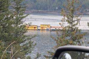 The Shark Shack, moored at Old Town Bay on the Shuswap Lake in Sicamous, made a great escape on Wednesday, Nov. 26, floating as far as Annis Bay on the way to Salmon Arm before being reported. (Debbie O&rsquo;Hara-Facebook)