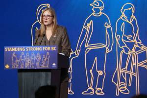 B.C. Finance Minister Brenda Bailey addresses media Tuesday (March 4, 2025) on Budget Day ahead of the official release of the budget. (Lauren Collins/Black Press Media)
