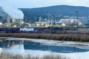 Drax pellet plant in Williams Lake from across the water. (Ruth Lloyd / Williams Lake Tribune)