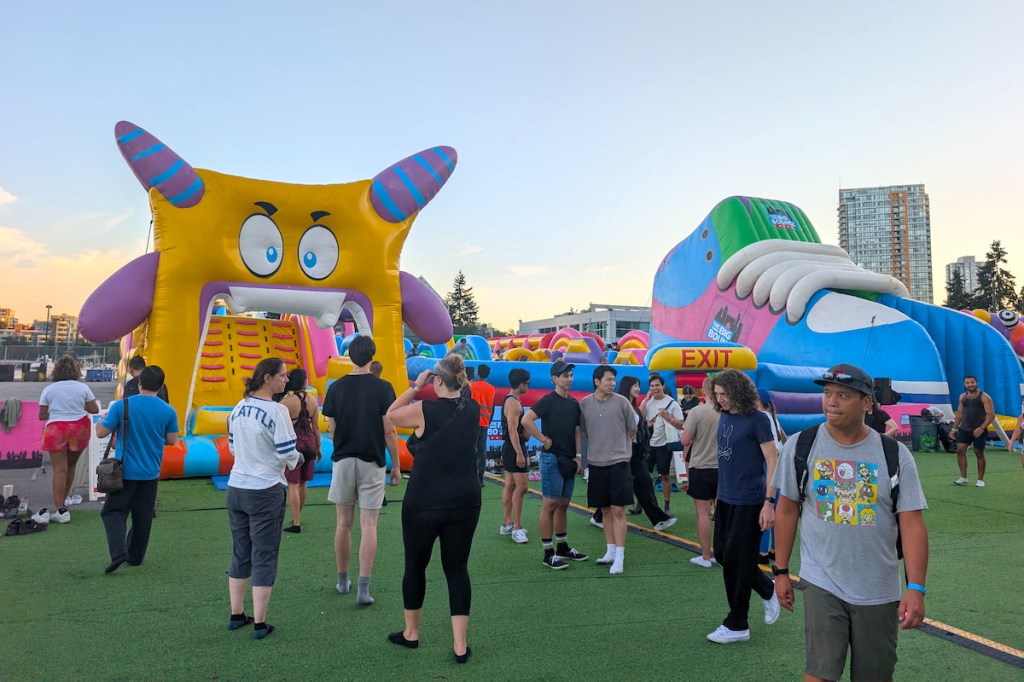 The Big Bounce Canada inflatables fun park at Concord Pacific Place in Vancouver on Saturday, Aug. 23, 2025.