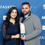Barakah Eats operator Rushd Khan and wife Arshiya with Emerging Business award at the 2024 Rise Awards Night hosted by BC Food & Beverage on Nov. 28 at Anvil Centre in New Westminster.