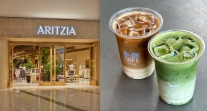 The new Aritzia store at Guildford Town Centre in Surrey (left) includes an A-OK Cafe where hot and cold drinks are served.