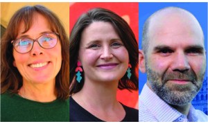 Sonia Furstenau of the B.C. Green Party (left), Grace Lore of the B.C. NDP, and B.C. Conservative Tim Thielmann are seeking election in Victoria-Beacon Hill.