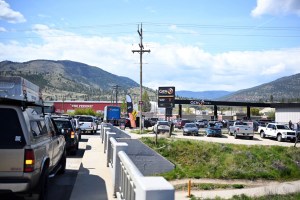 Cars were lined up to Highway 97 across the bridge to get to the Gen7 gas station on the Penticton Indian Band land after a flash $1/L fuel sale to celebrate their official grand opening on April 23.