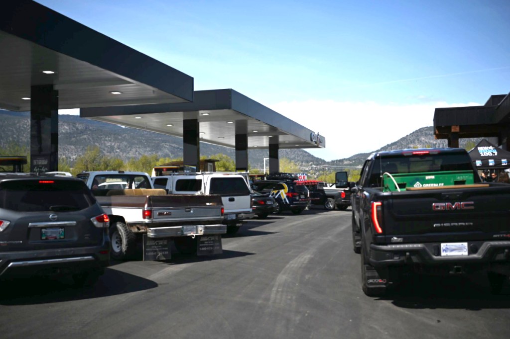 Cars were lined up to Highway 97 across the bridge to get to the Gen7 gas station on the Penticton Indian Band land after a flash $1/L fuel sale to celebrate their official grand opening on April 23.
