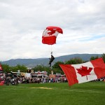 The Skyhawks Parachute Team at the 2025 Peach Fest opening ceremonies on Aug. 6 in Penticton.