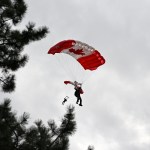 The Skyhawks Parachute Team at the 2025 Peach Fest opening ceremonies on Aug. 6 in Penticton.