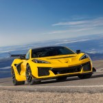 Chevrolet Corvette ZR1 Coupe with ZTK Performance Package driving up a curvy mountain road. Preproduction model shown. Actual production model may vary.