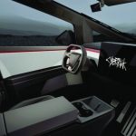 The Cybertruck’s sparse interior has little more than a giant 18.5-inch display and a 9.4-inch screen behind the centre console for rear-seat riders. PHOTO: TESLA