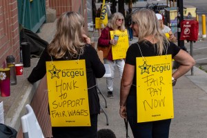 B.C. General Employees’ Union members on strike in Nelson. The union announced Oct. 25 that it had reached a tentative deal with the provincial government.
