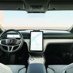 Dominating the EX90&rsquo;s interior is a giant 14.5-inch vertical touch-screen along with a smaller driver&rsquo;s information display. A solitary dial located on the floor console operates the vehicle&rsquo;s forward and reverse directions. PHOTO: VOLVO