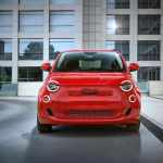 A giant &ldquo;500&rdquo; fronts the largely featureless nose on the 2024 FIAT 500e. Photo: Fiat