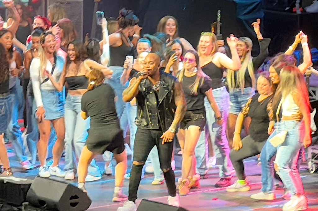 Rapper/singer Flo Rida (aka Tramar Lacel Dillard) on stage with fans at Pacific Coliseum during his PNE concert Aug. 28, 2024.
