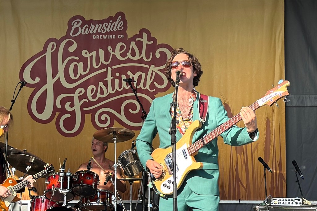 Brass Camel bassist Curtis Arsenault at Barnside Harvest Festival in Ladner on Saturday, Sept. 13, 2025.