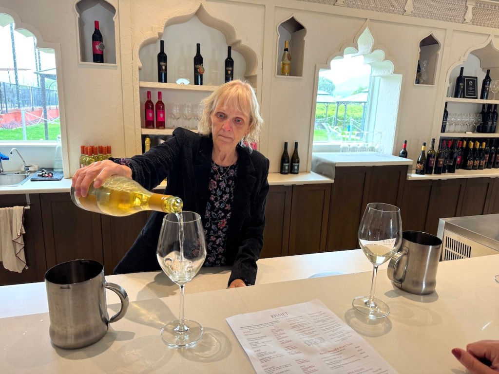 Tasting time at Kismet Estate Winery in Oliver with Wine Tours Gone South on Sept. 29, 2025.