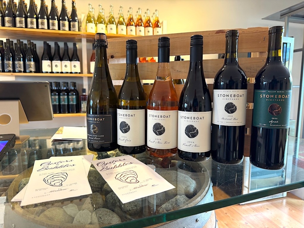 Wine bottles at Stoneboat Vineyards in Oliver with Wine Tours Gone South on Sept. 29, 2025.
