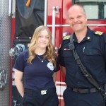 Jr firefigher Jane Curah and Smithers Fire Chief Alle Jan de Vries. Cura is heading to Camp Ignite.