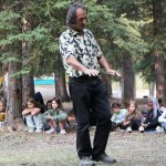 Tony Solomon blesses the land before erecting a teepee at Horse Lake Elementary School. (Patrick Davies photo - 100 Mile Free Press)