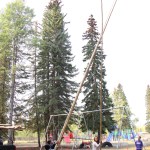 Staff of Horse Lake Elementary School work together to build a teepee at Horse Lake Elementary School. (Patrick Davies photo - 100 Mile Free Press)
