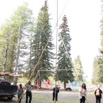 Staff of Horse Lake Elementary School work together to build a teepee at Horse Lake Elementary School. (Patrick Davies photo - 100 Mile Free Press)