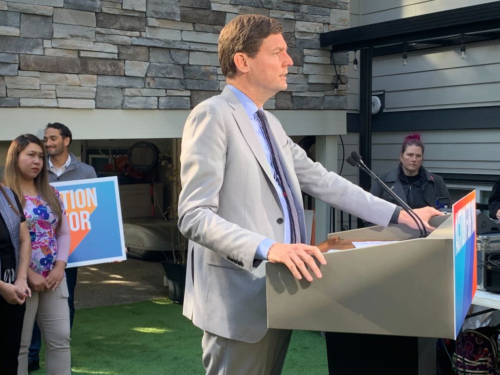 David Eby reveals an NDP election platform in Surrey that he says will help families right now.