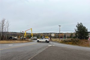 BC Hydro crews work to fix a faulty insulator on Oct. 18 that caused an unplanned power outage for 1,900 CB Hydro customers in the Bulkley Valley.