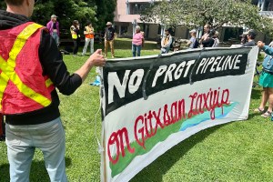 Protesters in Victoria gearing up to send a newly built tiny home north to be used by a Gitxsan woman making a stand against the Prince Rupert Gas Transmission line.