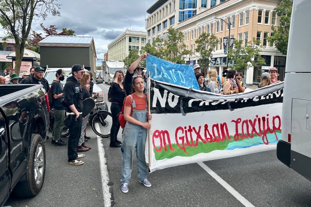 Protesters in Victoria gearing up to send a newly built tiny home north to be used by a Gitxsan woman making a stand against the Prince Rupert Gas Transmission line.