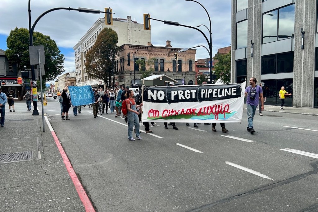 Protesters in Victoria gearing up to send a newly built tiny home north to be used by a Gitxsan woman making a stand against the Prince Rupert Gas Transmission line.