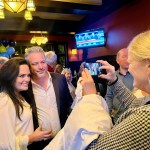 Trevor Halford, seen here  with wife Holly at his election night party at Ocean Park Pizza, is set to claim victory in Surrey-White Rock for the B.C. Conservatives.