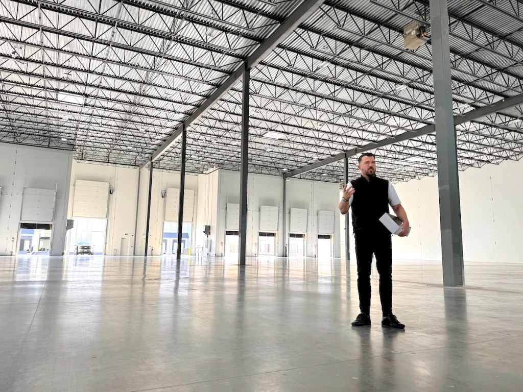 Adam Mitchell, a commercial real estate broker with Colliers, inside Beedie's new One Nine Two Business Centre in Port Kells during the Surrey Industry Tour on Friday, April 25, 2025.