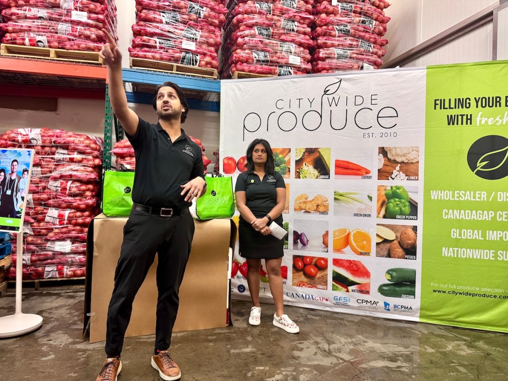 City Wide Produce operators 
Gopal and Fazleen Gupta inside their Newton warehouse during the Surrey Industry Tour on Friday, April 25, 2025.