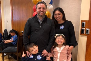 Conservative Gavin Dew with his family after Kelowna-Mission win.