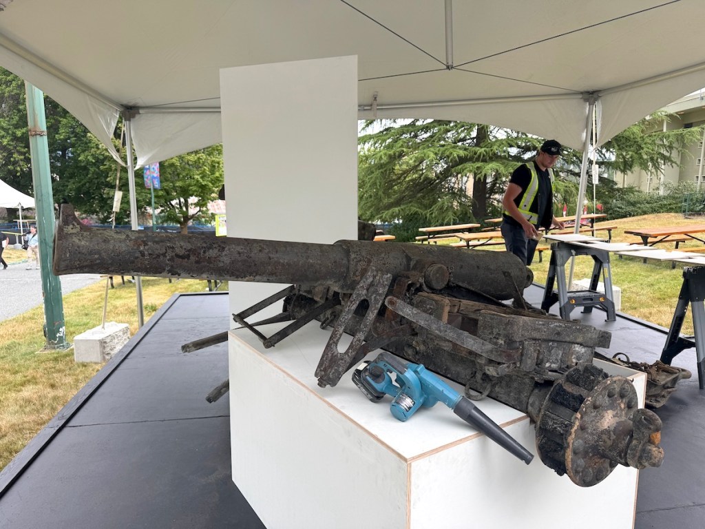 An old Canadian Armed Forces cannon found on the PNE site on display at the 2025 fair.