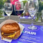 Jimmy's Lunch burger and wine at PNE media event in Vancouver on Aug. 14, 2025.