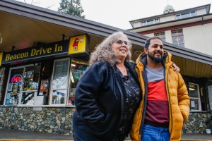 Beacon Drive In general manager Janet Reynolds, left, and her assistant manager Raj Kumar stand in front of the restaurant on Dec. 16.