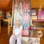Kaaren Soby with a large canvas at her Bulkley Valley studio.