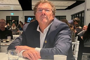 Korky Neufeld with the Conservative Party for Abbotsford West watches election results come in on Saturday night (Oct. 19) at Ledgeview Golf Club in Abbotsford.