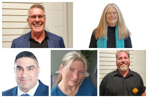 The Langley-Abbotsford candidates were (clockwise from top left) John Aldag (NDP), Karen Long (independent), Harman Bhangu (Conservative), Melissa Snazell (Green), and Alex Joehl (Libertarian).