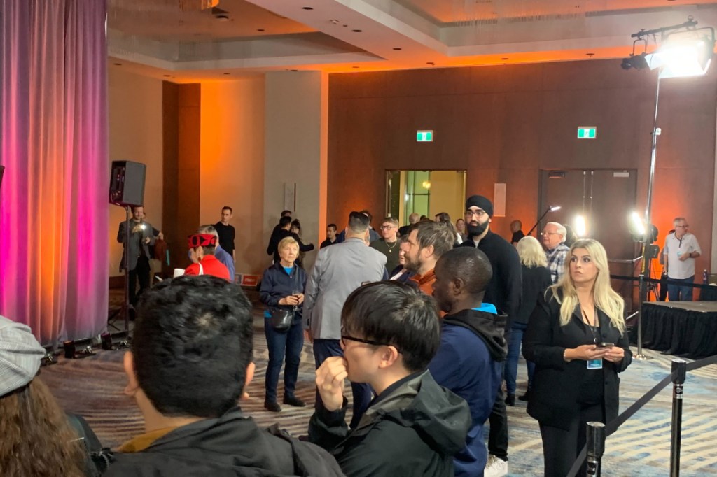 B.C. NDP supporters gather in Vancouver Saturday, Oct. 19, 2024, ahead of the polls closing for the 2024 provincial election.